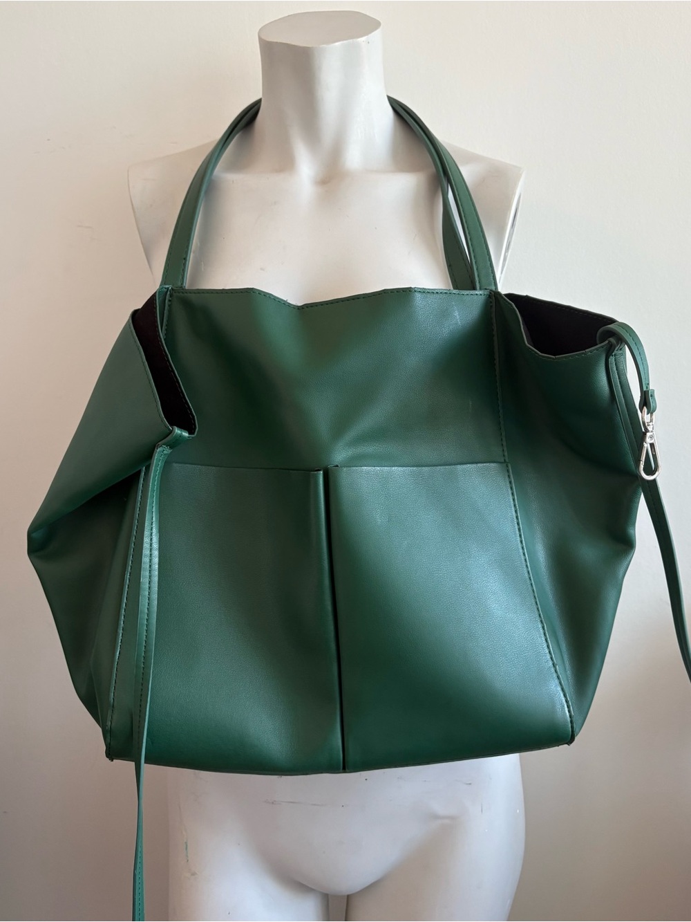 Zara Emerald Green Women's Tote Bag with Front Pockets - Picture 4 of 5